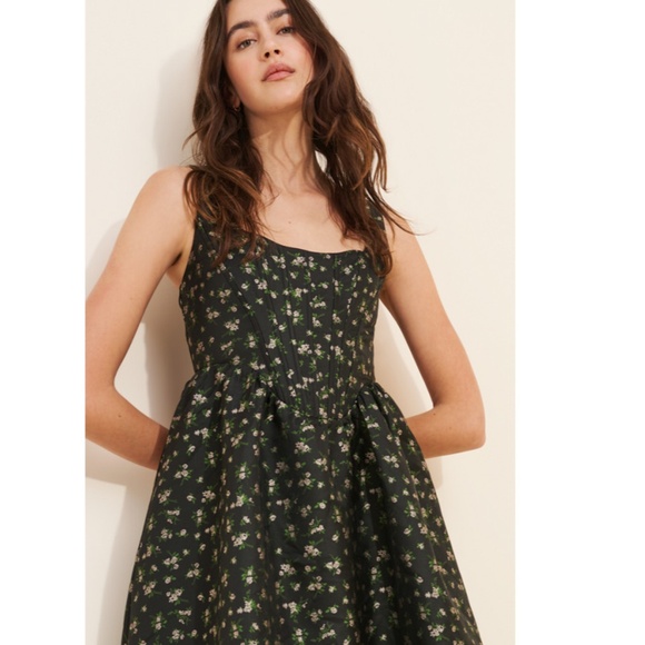 NEW LULUS Black CELINE Floral CORSET Square Neck COCKTAIL Midi DRESS S - Picture 5 of 16